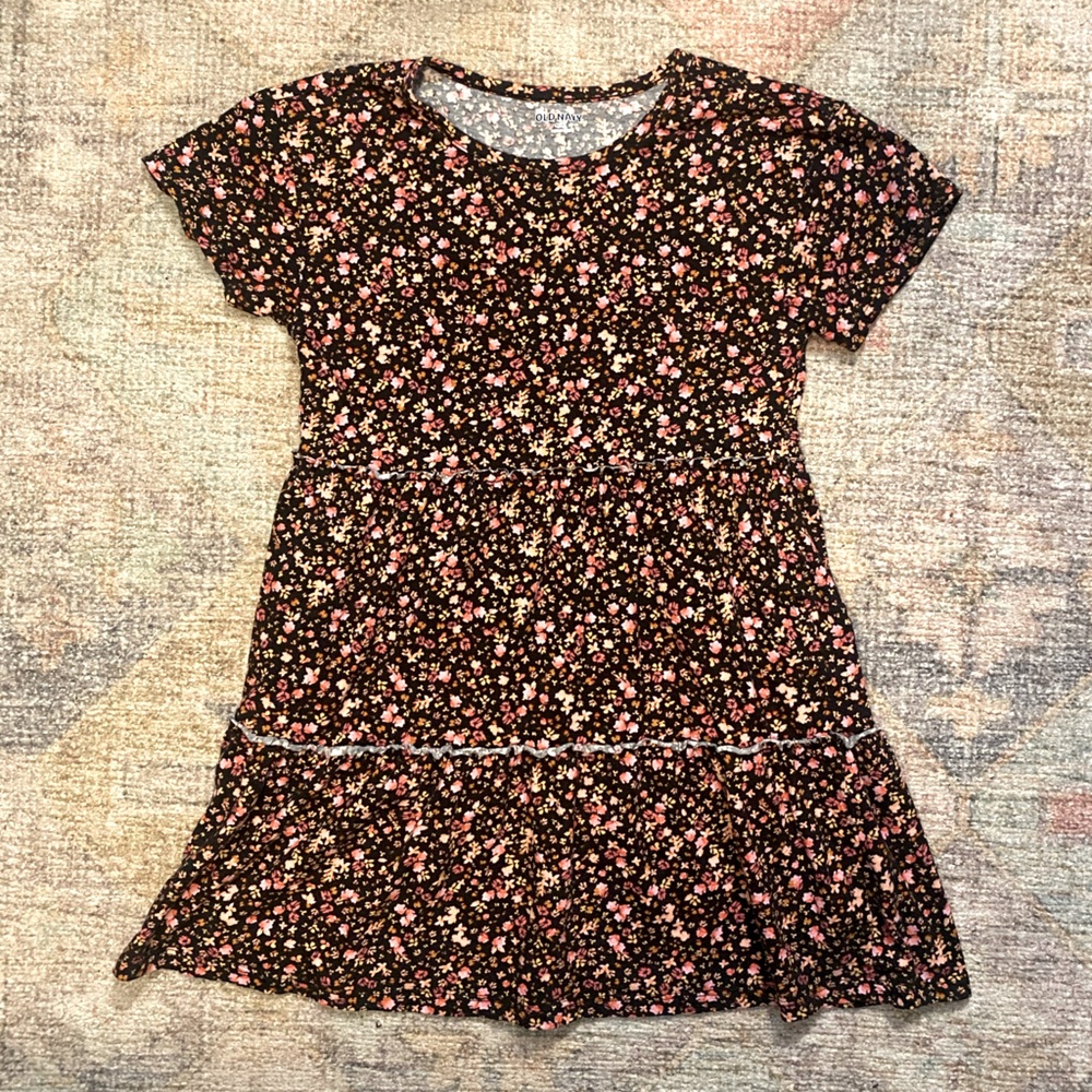 Old Navy Short Sleeve Tiered Floral Print Cotton Swing Dress